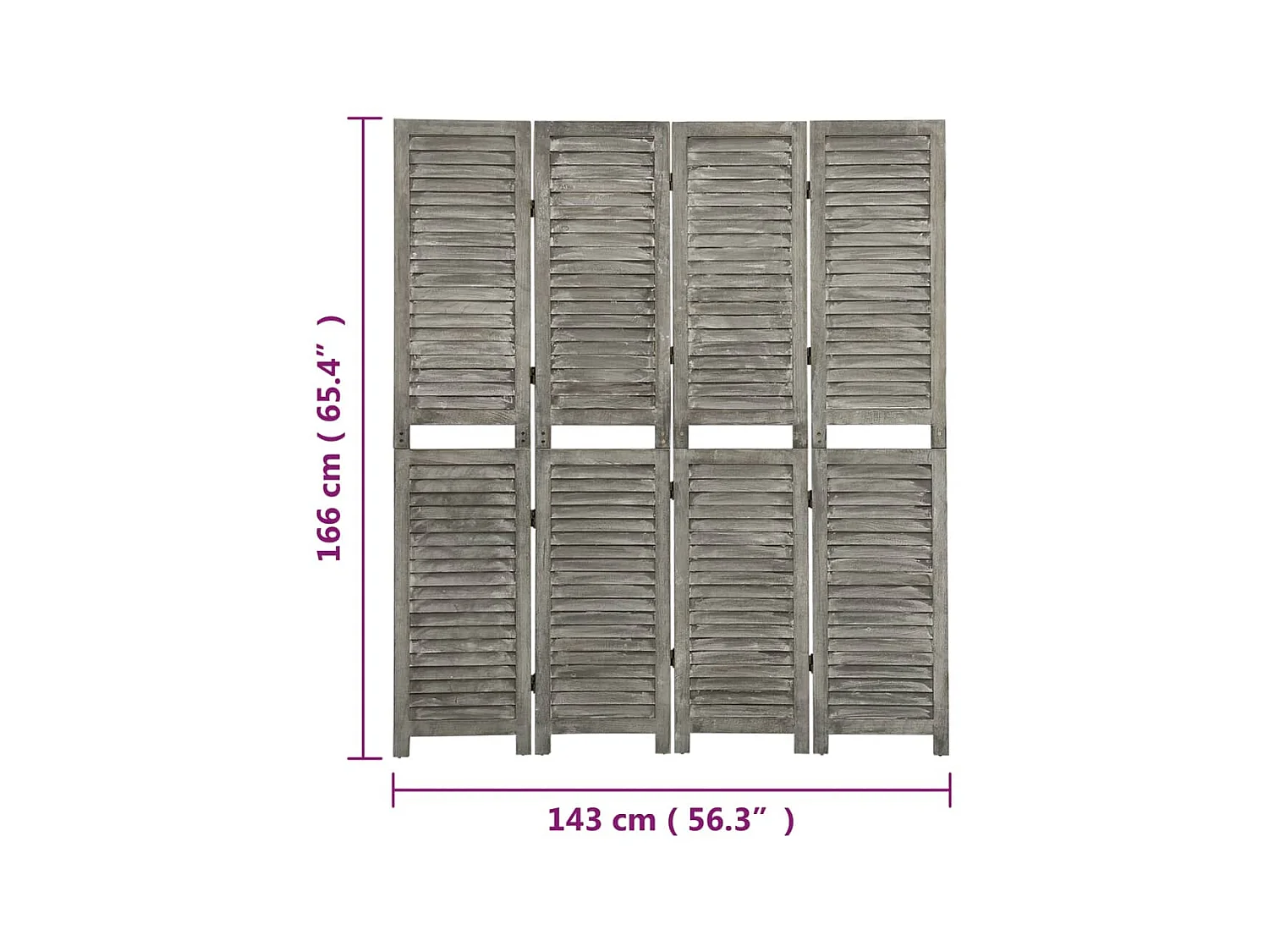 Cloison de séparation 4 panneaux Gris 143x166 Bois solide