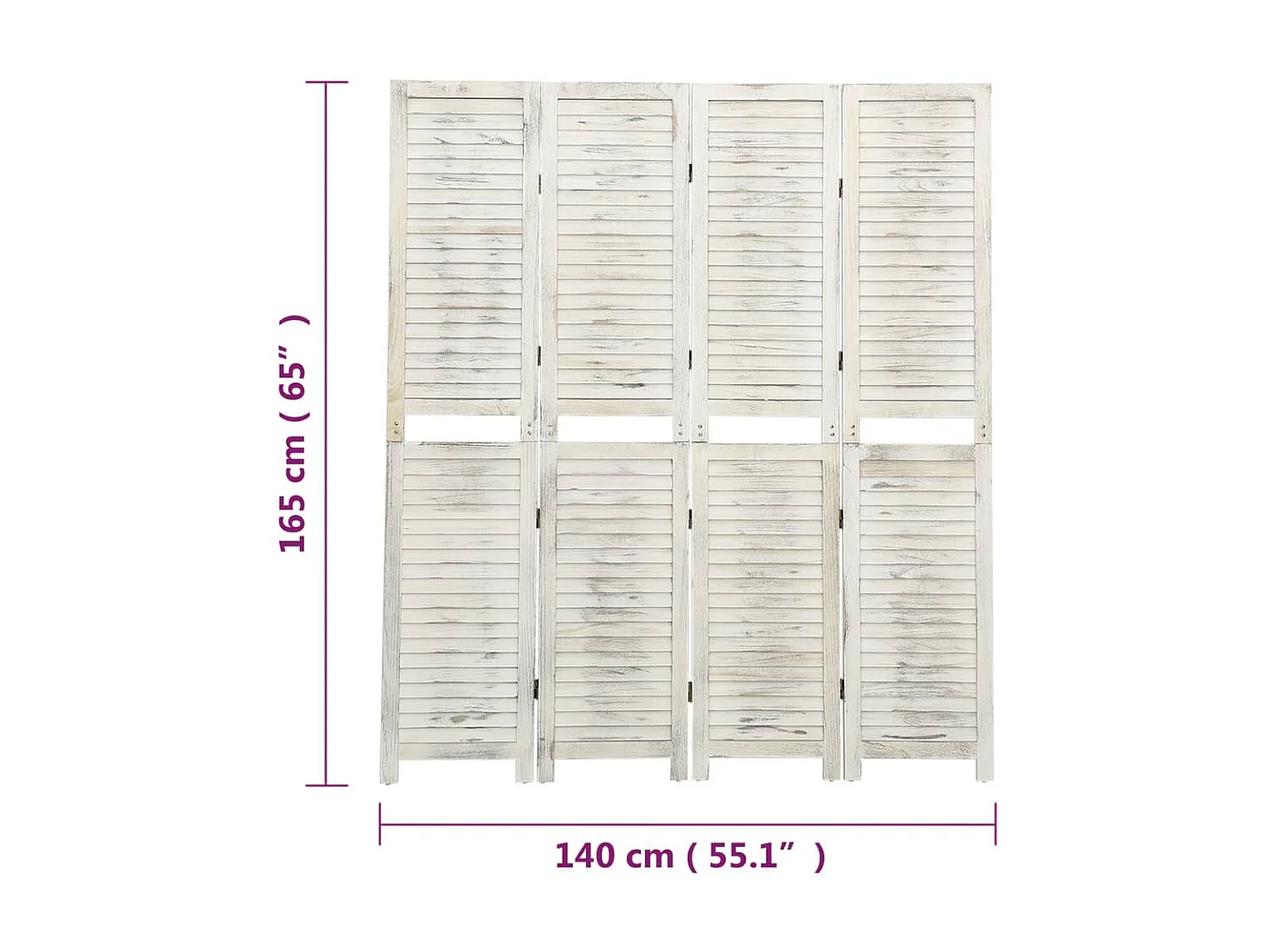 Cloison de séparation 4 panneaux Blanc antique 140x165 Bois