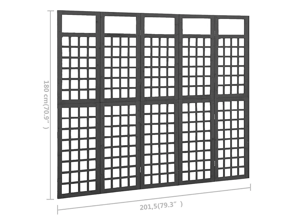 Cloison de séparation à 5 panneaux Bois de pin Noir 201,5x180