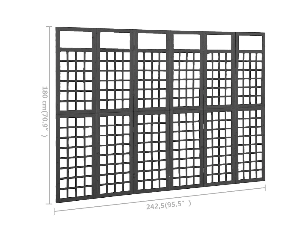 Cloison de séparation à 6 panneaux Bois de pin Noir 242,5x180