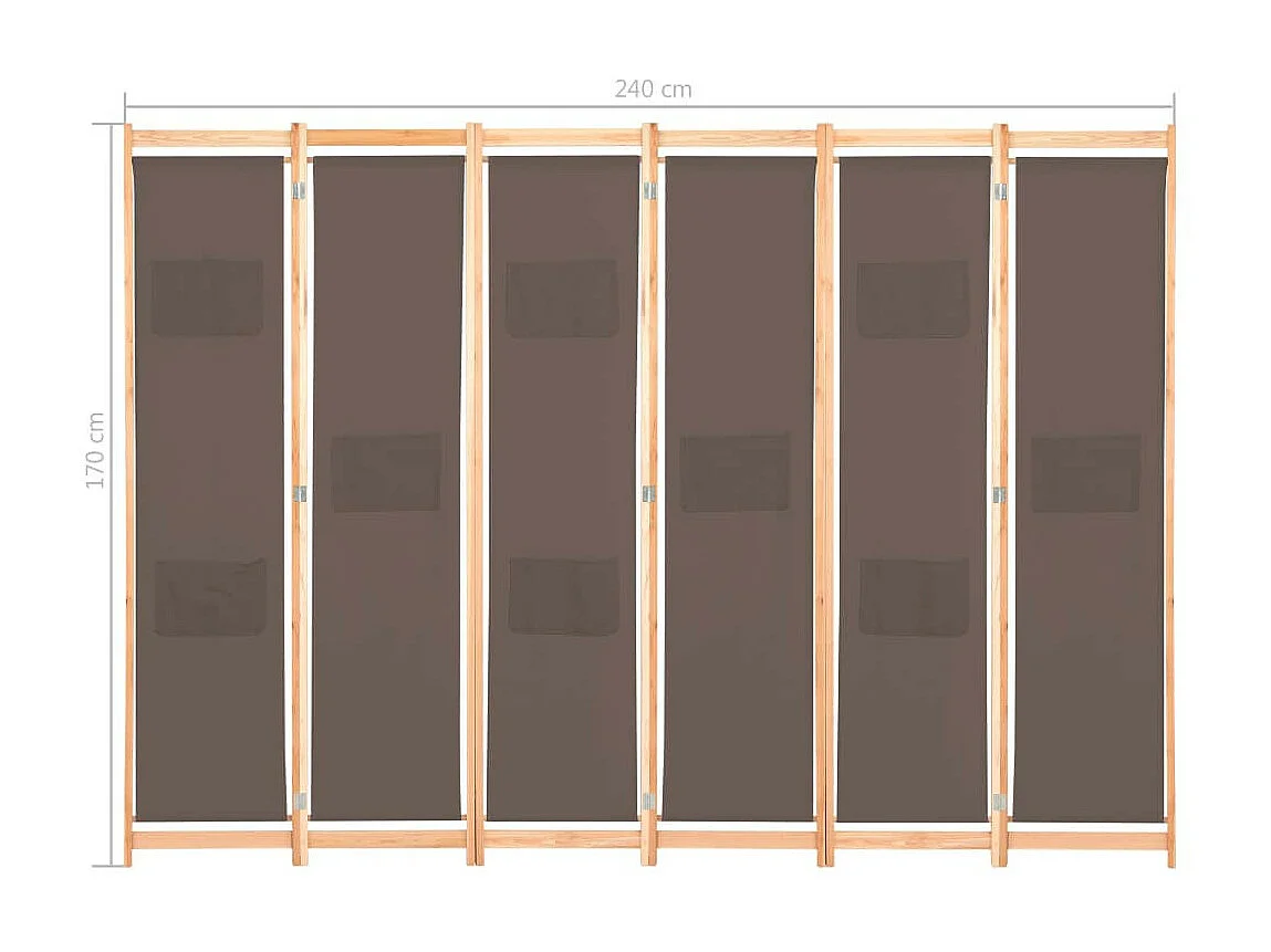 Cloison de séparation 6 panneaux Marron 240 x 170x4 Tissu