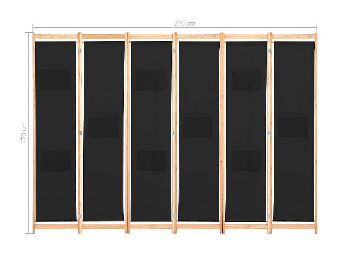 Cloison de séparation 6 panneaux Noir 240 x 170x4 Tissu