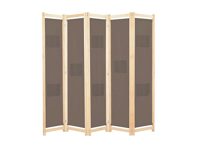 Cloison de séparation 5 panneaux Marron 200 x 170x4 Tissu