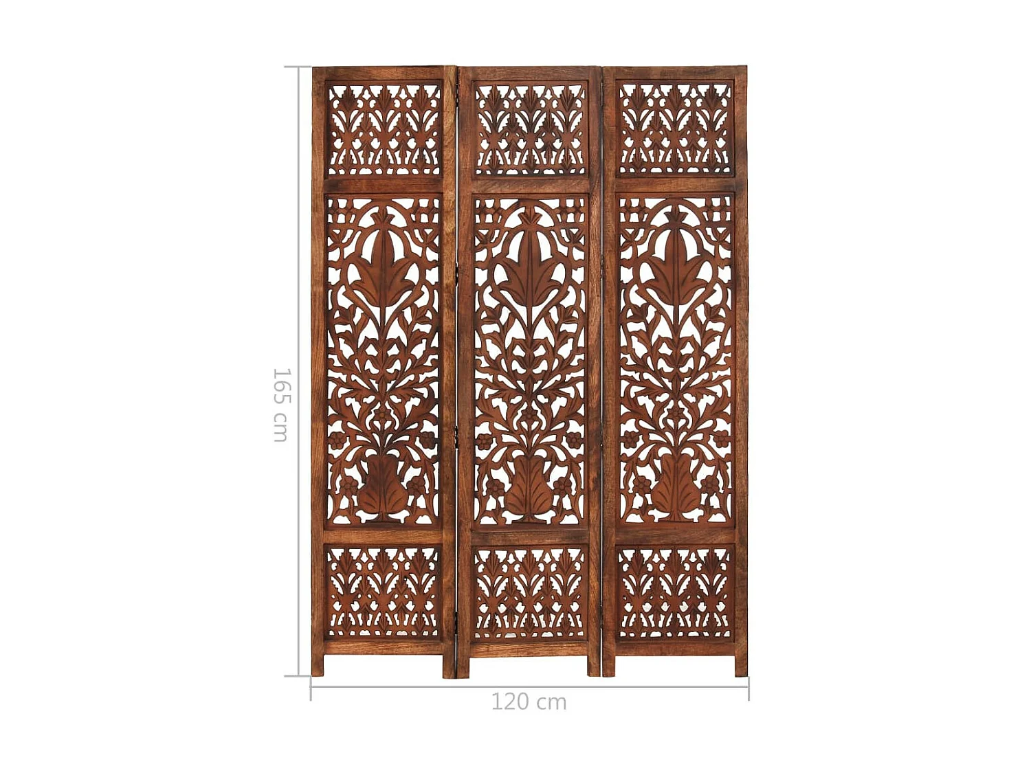 Cloison de séparation 3 panneaux Marron 120x165 Bois manguier 2