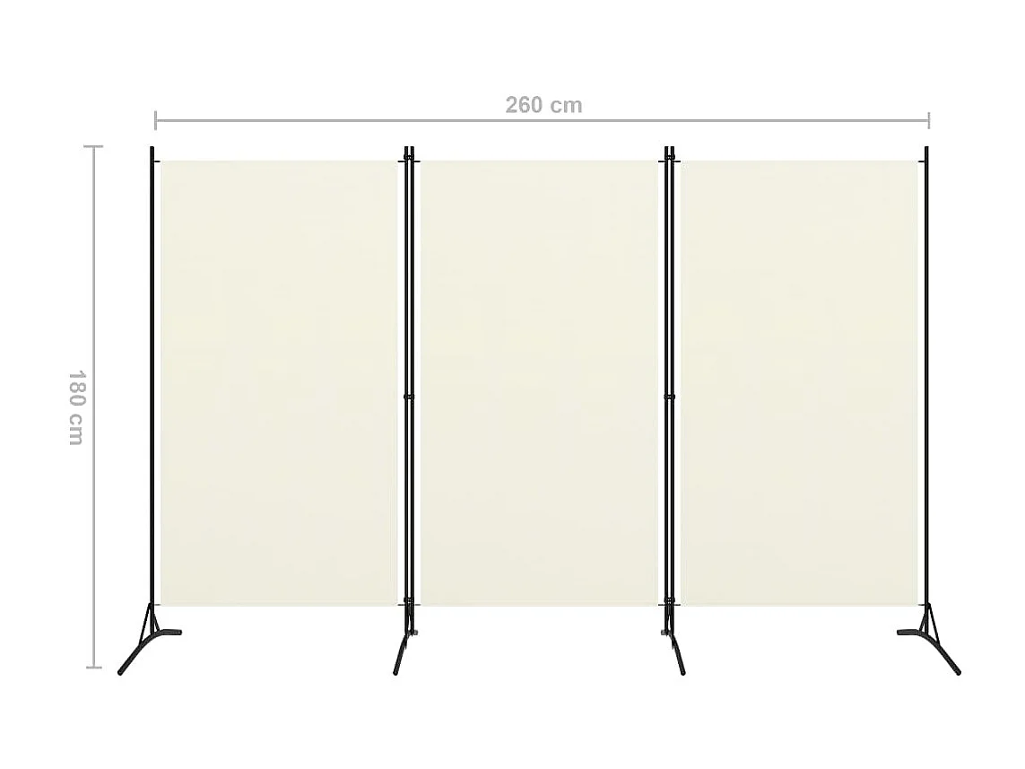 Cloison de séparation 3 panneaux Blanc crème 260x180