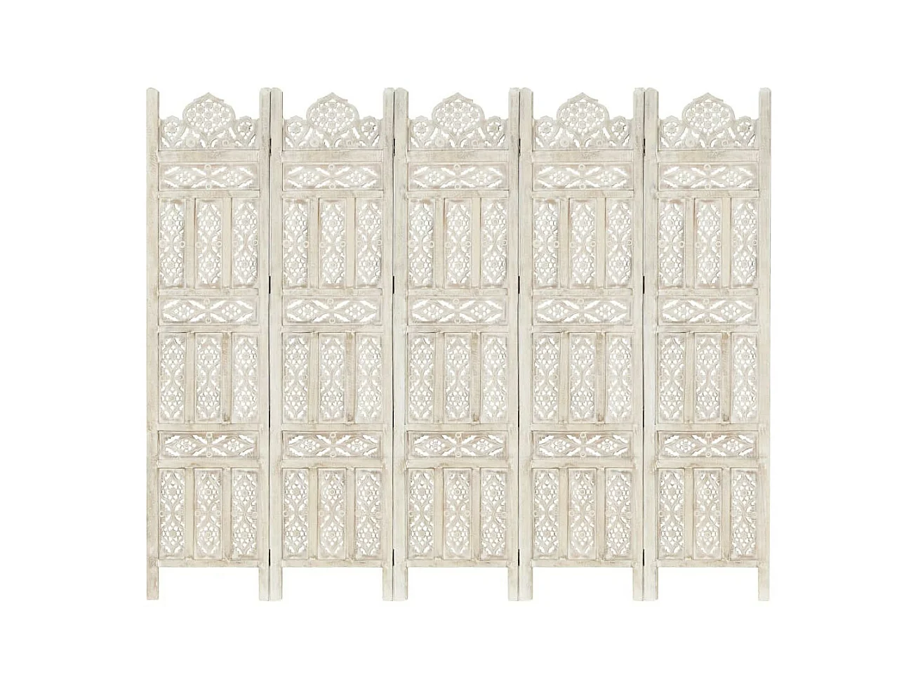 Cloison de séparation 5 panneaux Blanc 200x165 Bois manguier