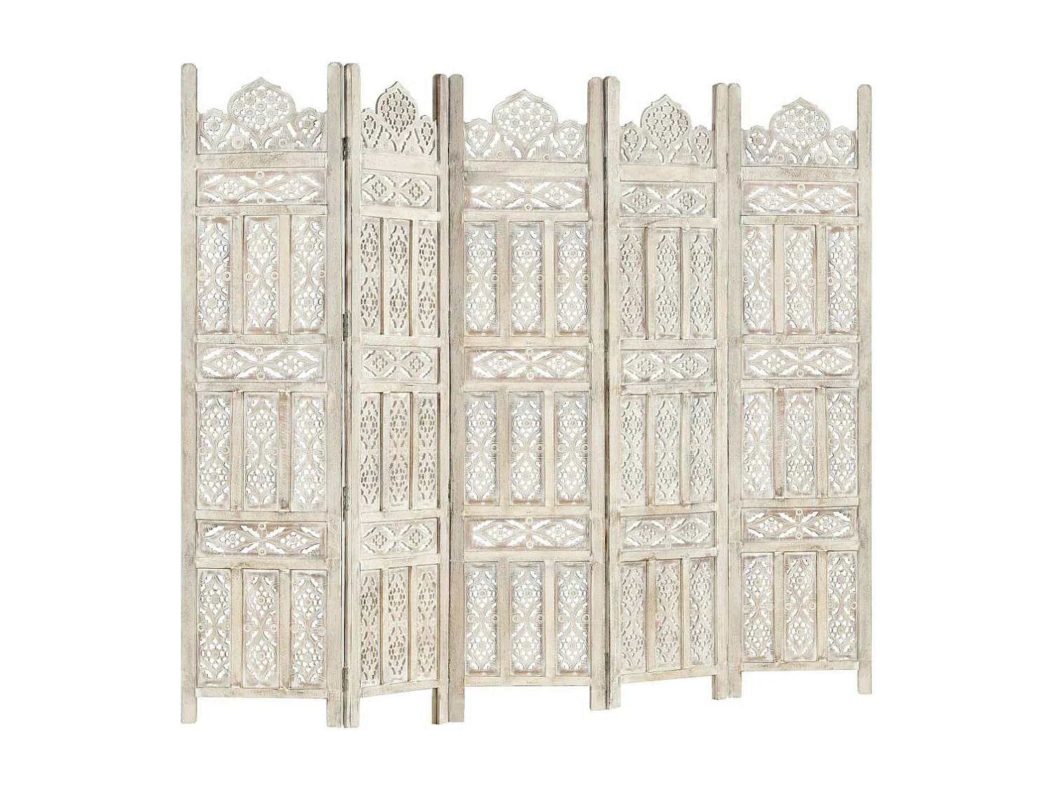 Cloison de séparation 5 panneaux Blanc 200x165 Bois manguier