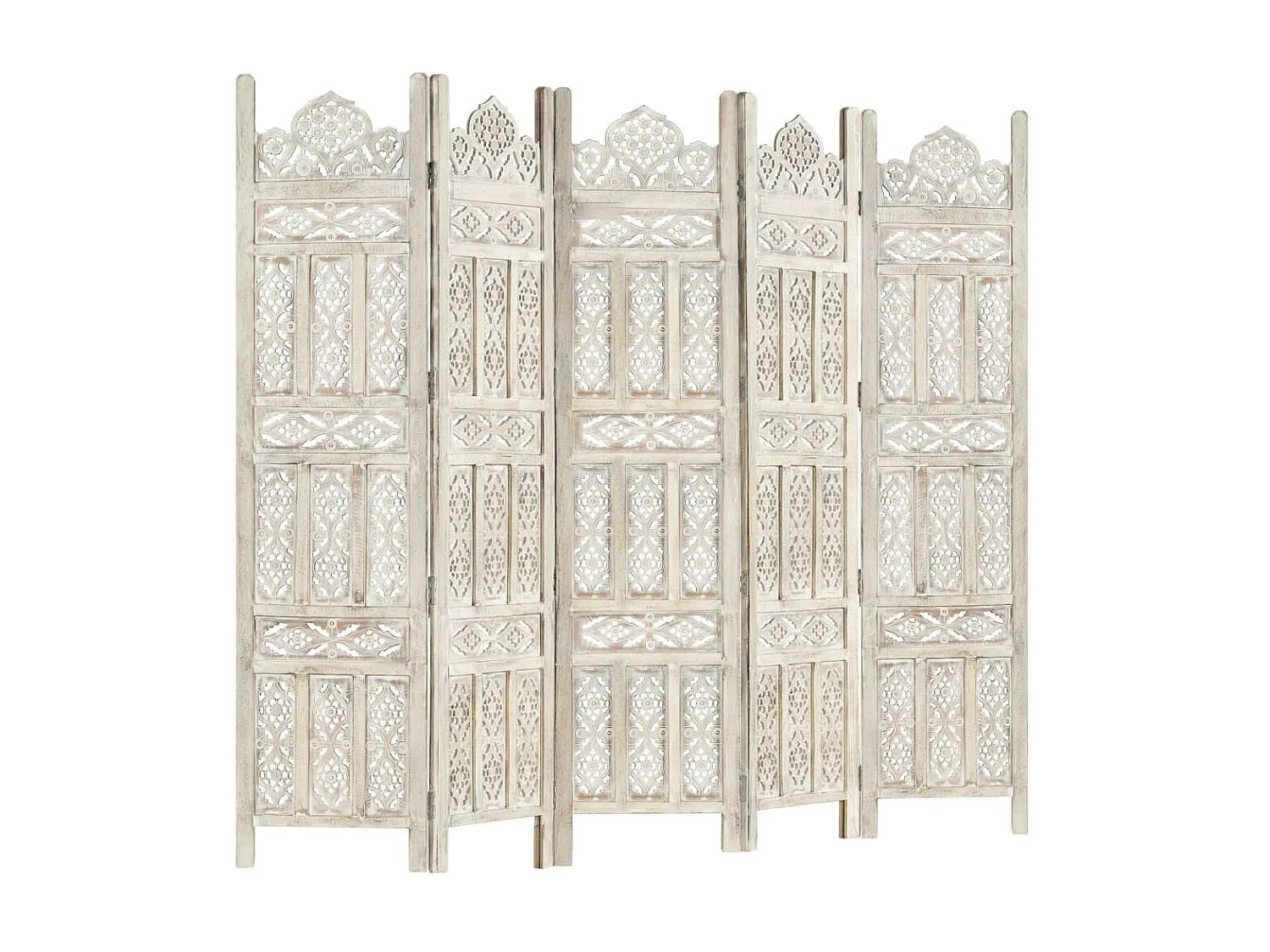 Cloison de séparation 5 panneaux Blanc 200x165 Bois manguier