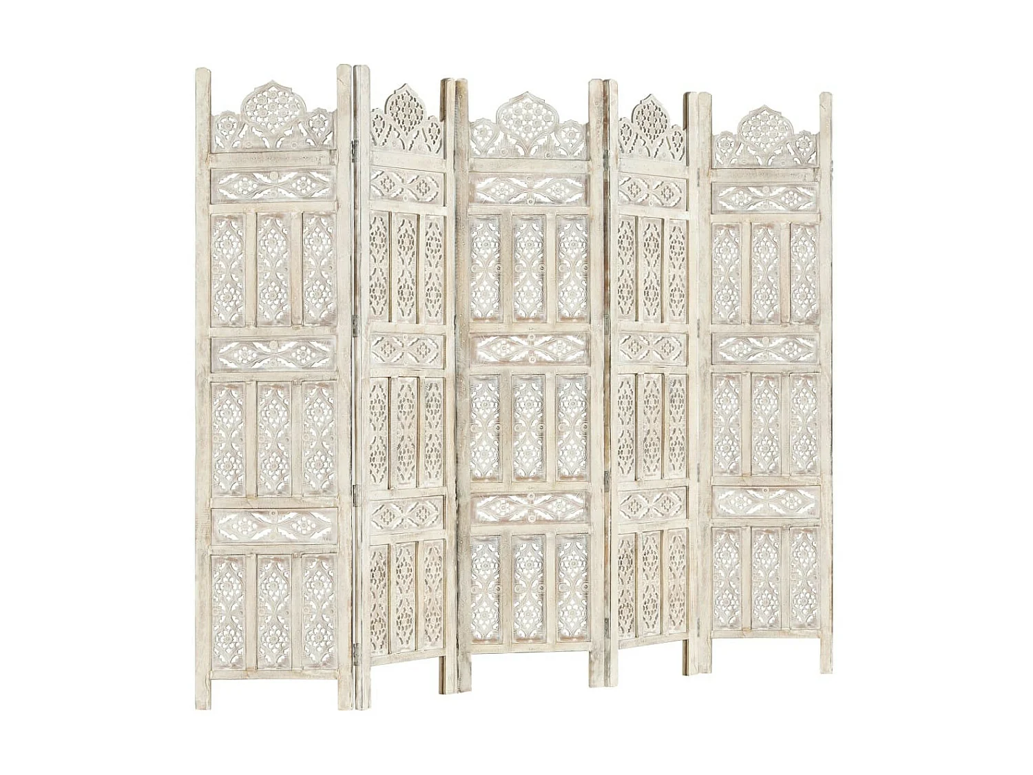 Cloison de séparation 5 panneaux Blanc 200x165 Bois manguier