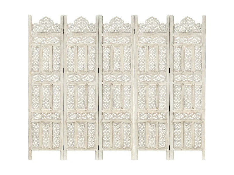 Cloison de séparation 5 panneaux Blanc 200x165 Bois manguier