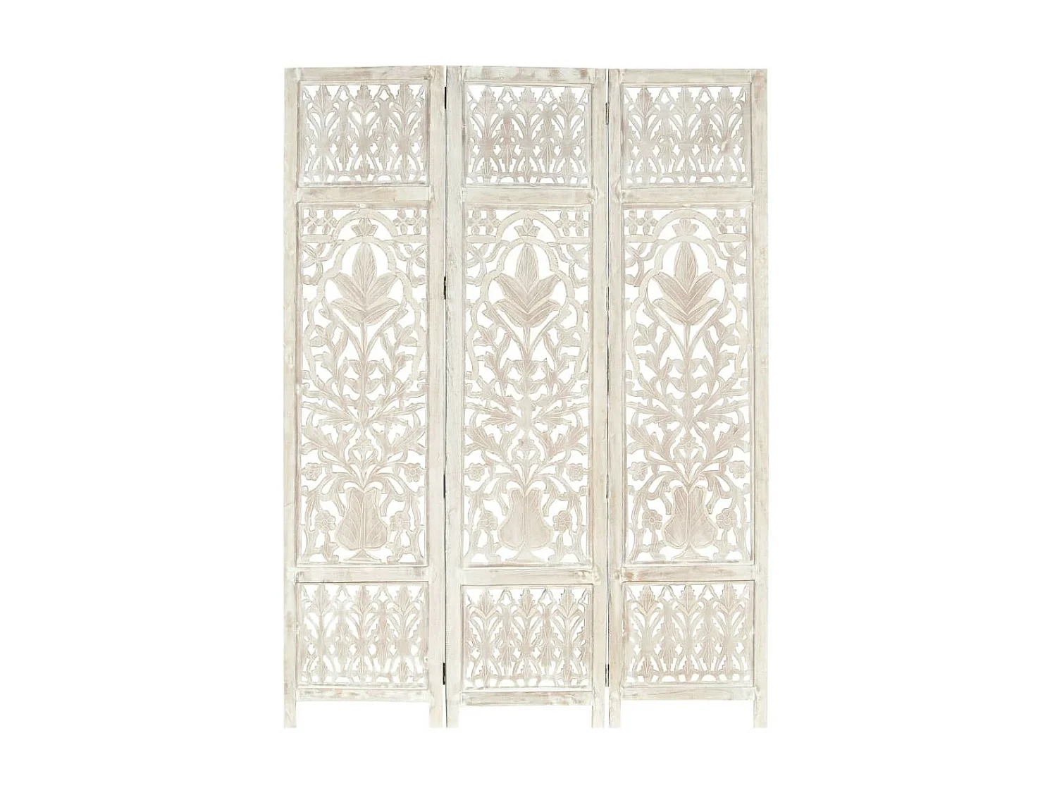 Cloison de séparation 3 panneaux Blanc 120x165 Bois manguier 2