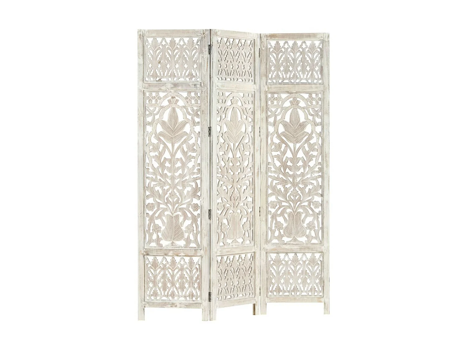 Cloison de séparation 3 panneaux Blanc 120x165 Bois manguier 2