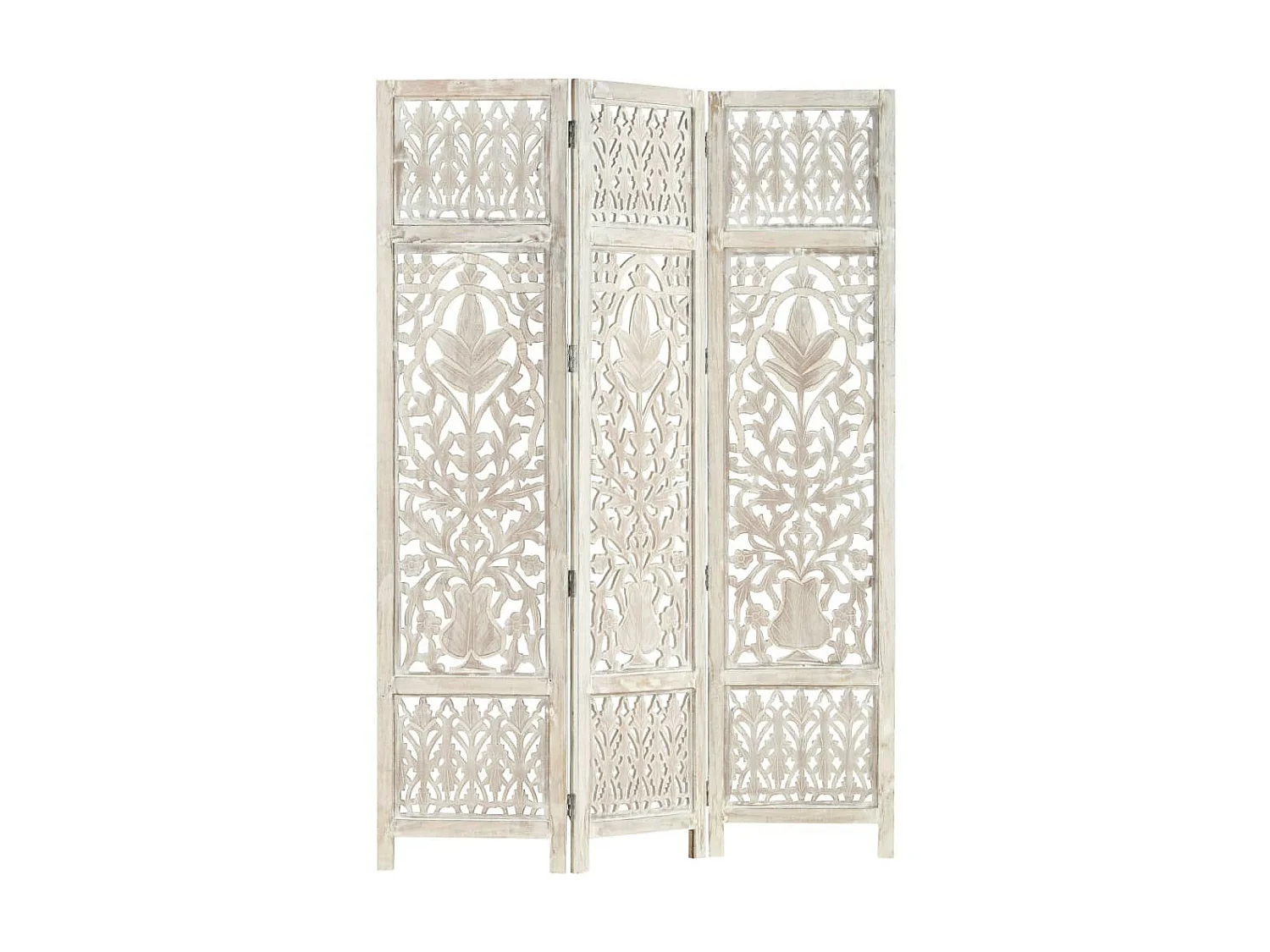 Cloison de séparation 3 panneaux Blanc 120x165 Bois manguier 2