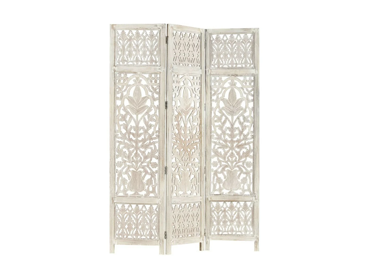 Cloison de séparation 3 panneaux Blanc 120x165 Bois manguier 2