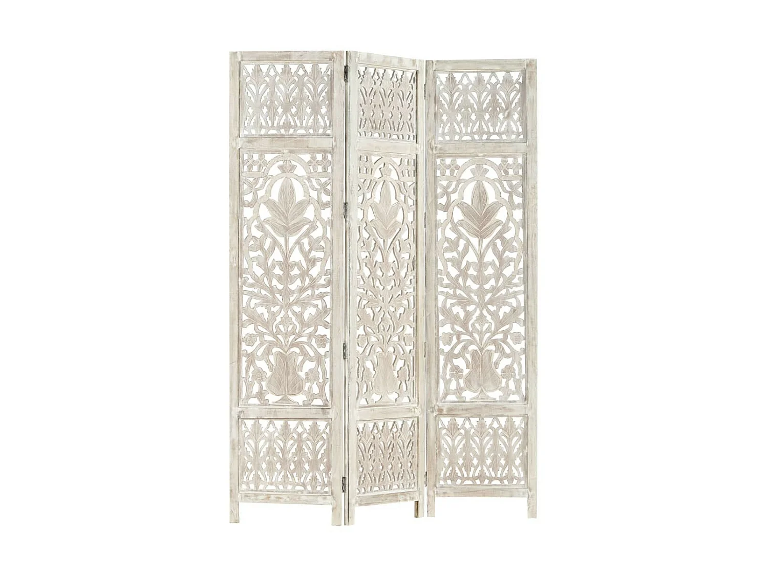 Cloison de séparation 3 panneaux Blanc 120x165 Bois manguier 2