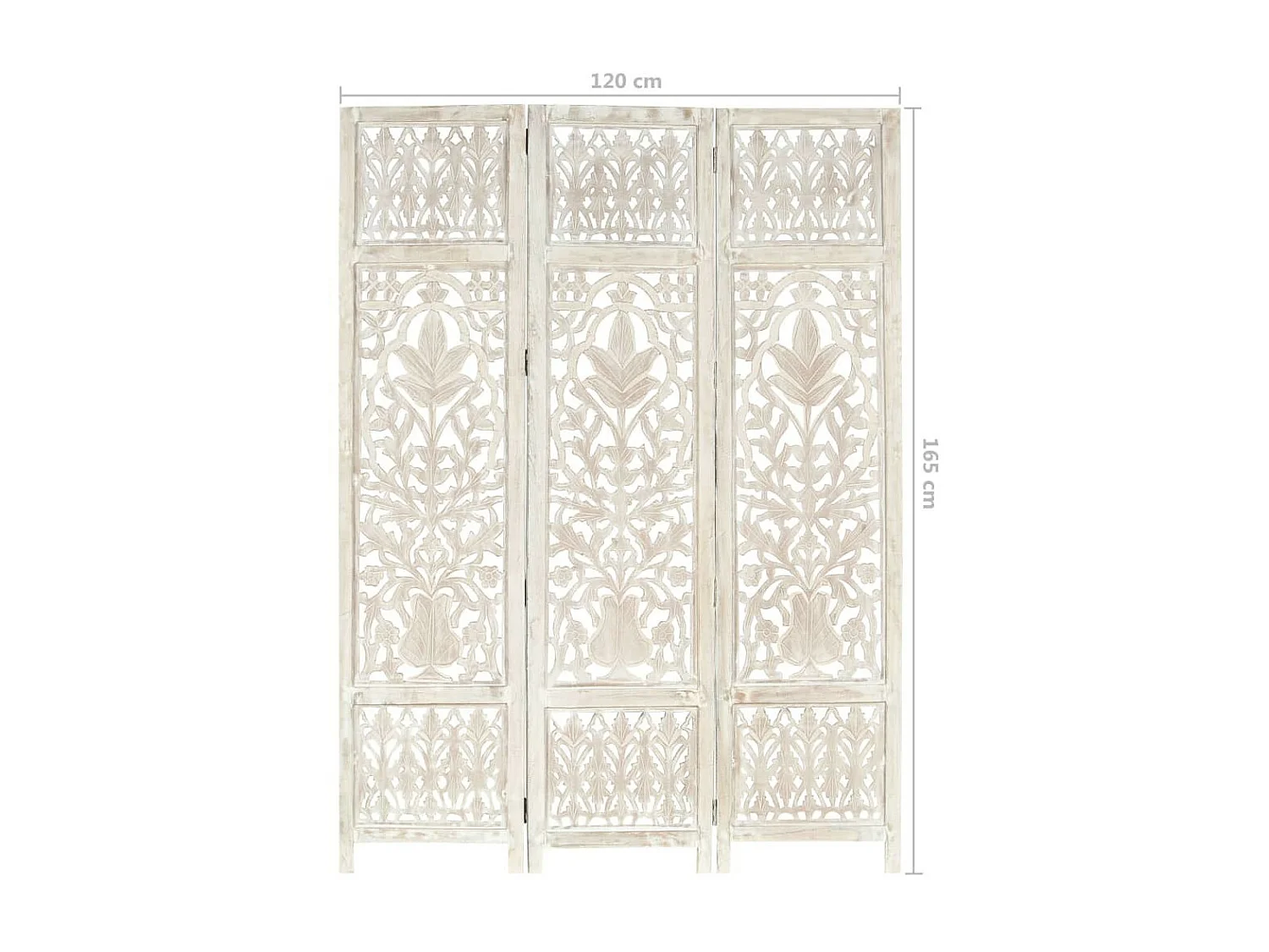 Cloison de séparation 3 panneaux Blanc 120x165 Bois manguier 2