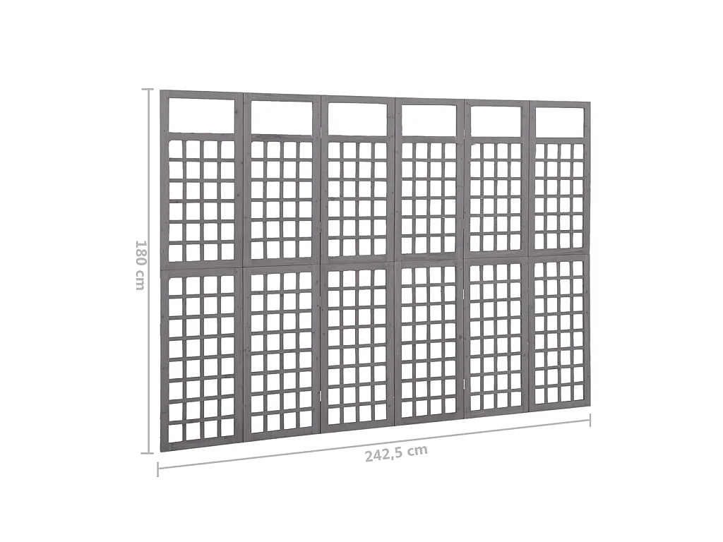Cloison de séparation à 6 panneaux Bois de pin Gris 242,5x180