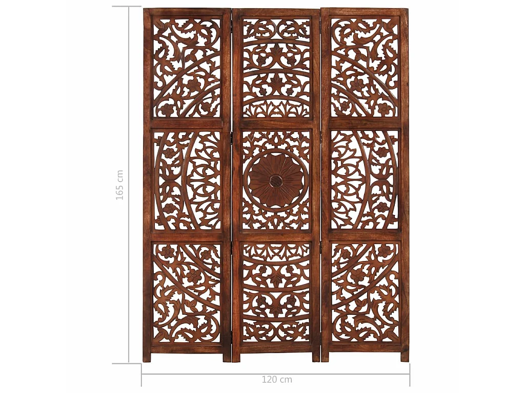 Cloison de séparation 3 panneaux Marron 120x165 Bois manguier 3