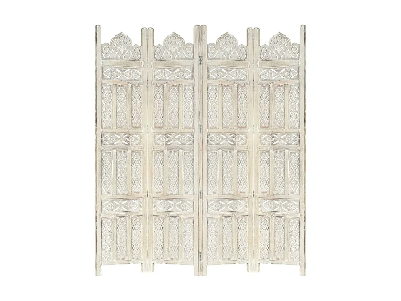 Cloison de séparation 4 panneaux Blanc 160x165 Bois manguier
