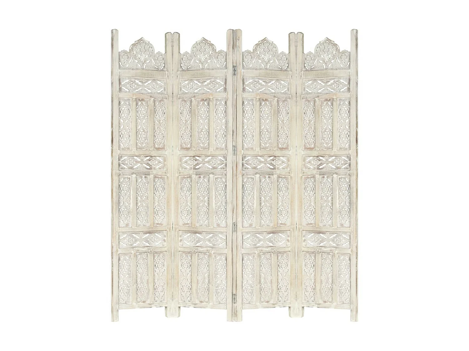 Cloison de séparation 4 panneaux Blanc 160x165 Bois manguier