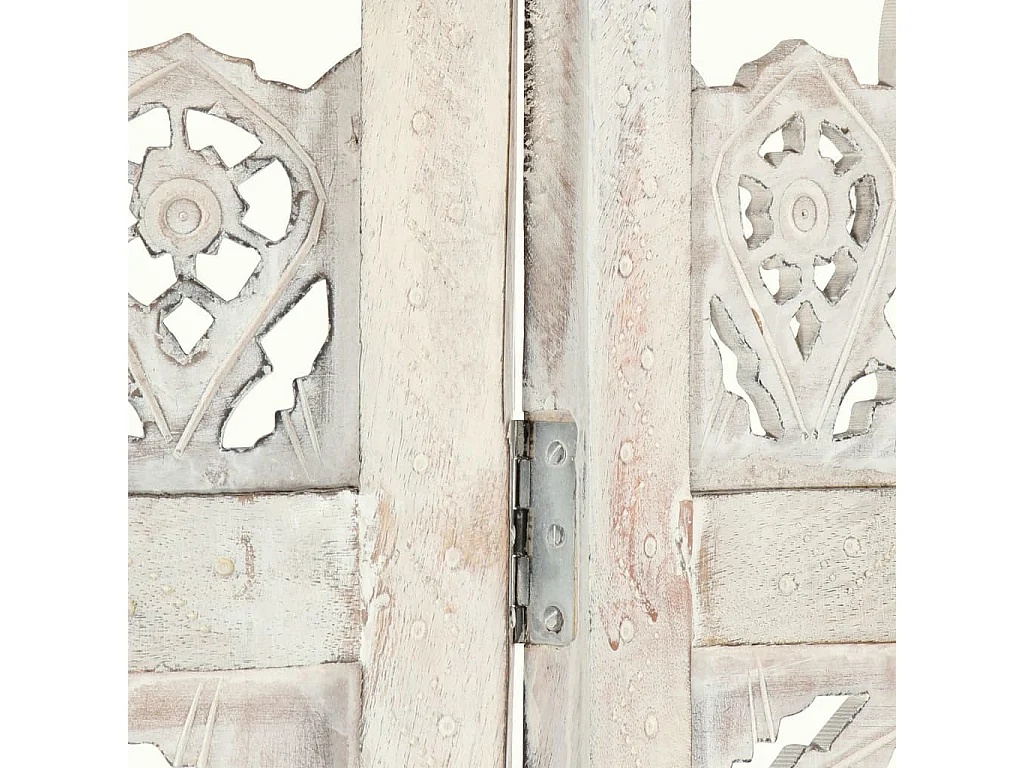 Cloison de séparation 4 panneaux Blanc 160x165 Bois manguier