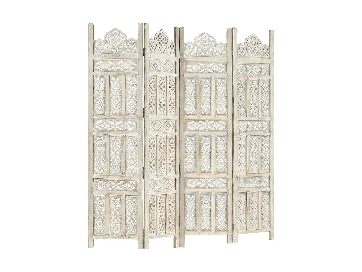 Cloison de séparation 4 panneaux Blanc 160x165 Bois manguier