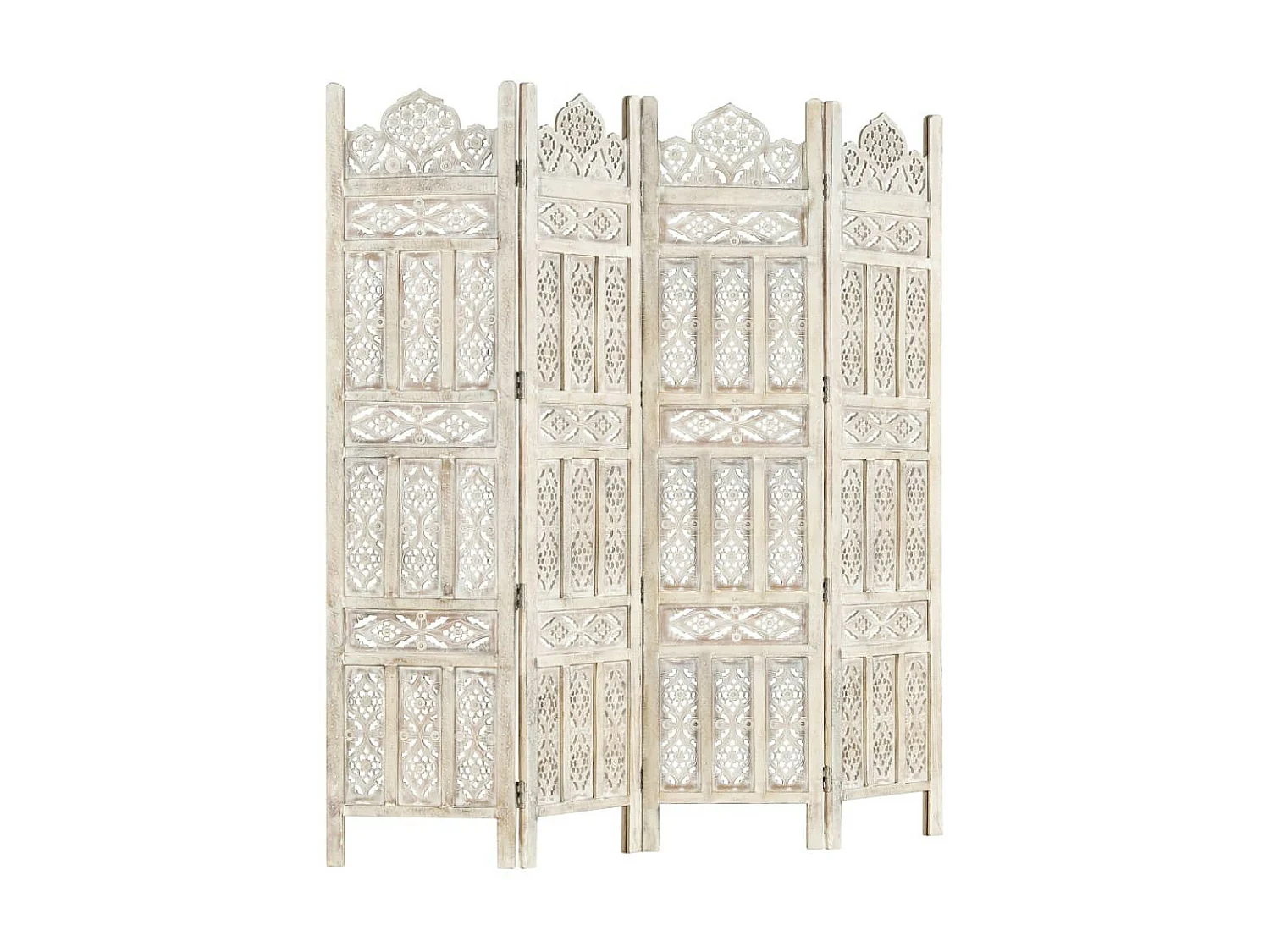 Cloison de séparation 4 panneaux Blanc 160x165 Bois manguier