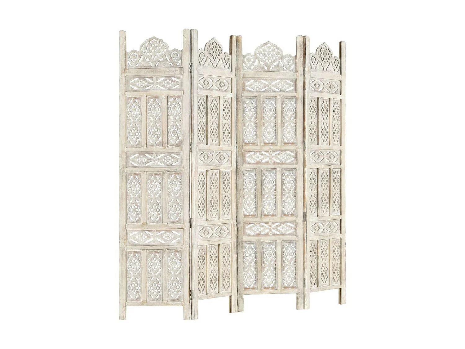 Cloison de séparation 4 panneaux Blanc 160x165 Bois manguier