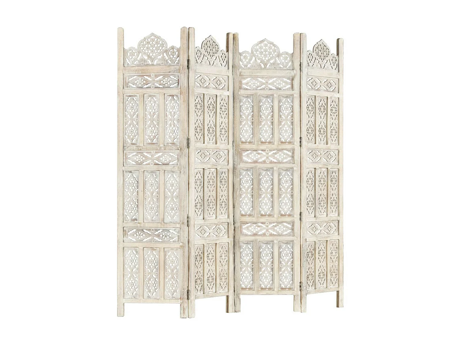 Cloison de séparation 4 panneaux Blanc 160x165 Bois manguier