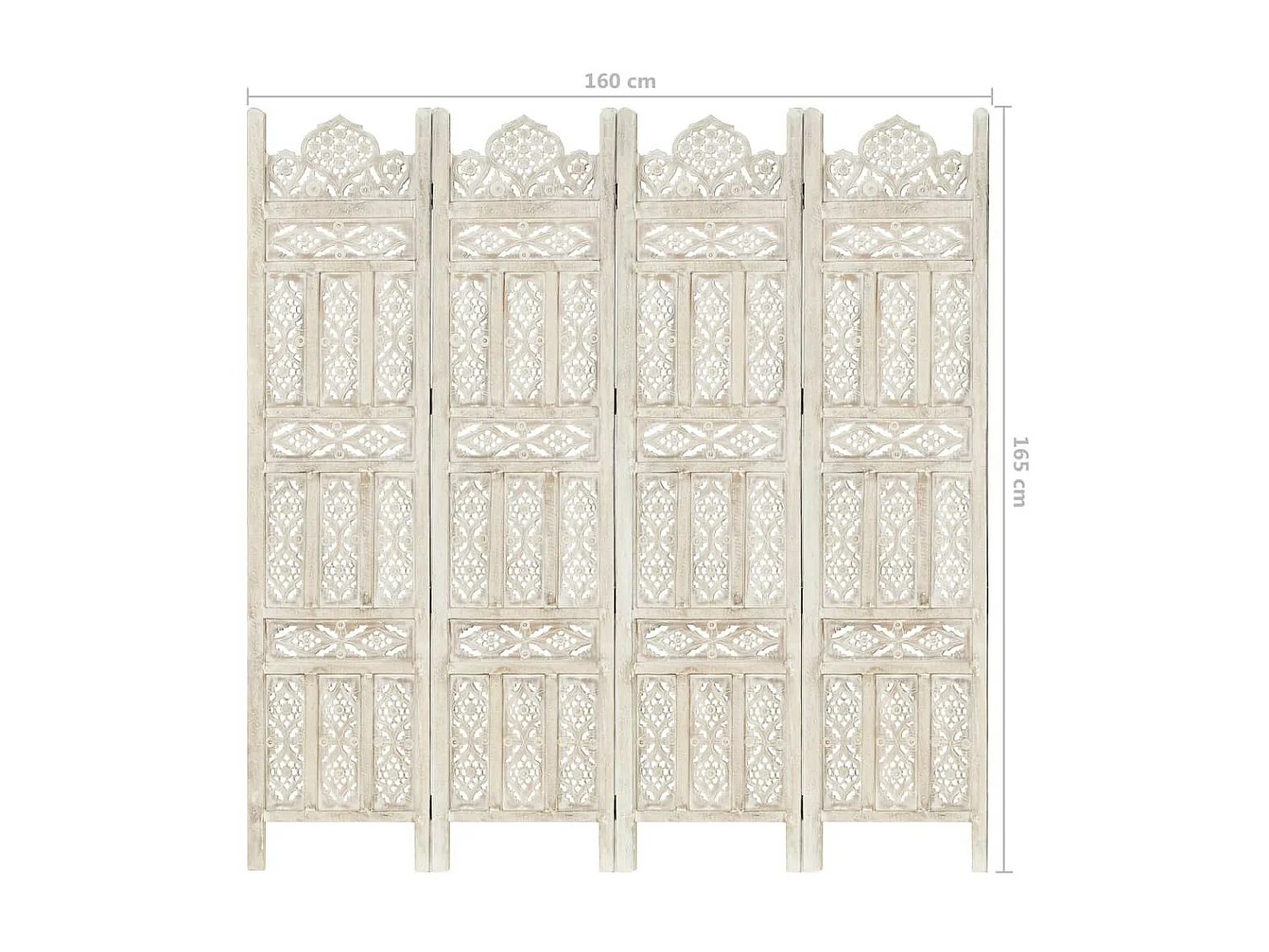 Cloison de séparation 4 panneaux Blanc 160x165 Bois manguier