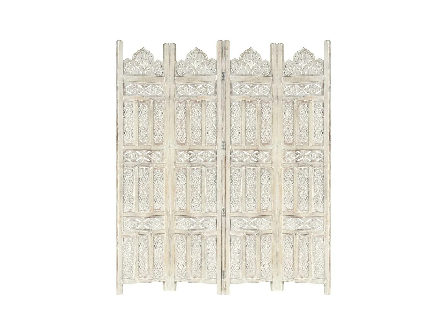 Cloison de séparation 4 panneaux Blanc 160x165 Bois manguier