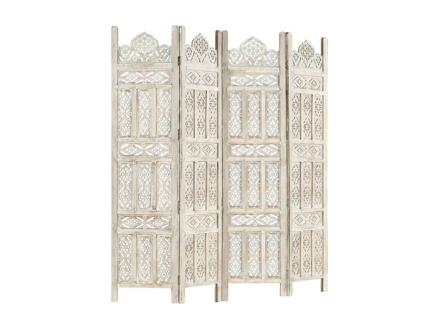 Cloison de séparation 4 panneaux Blanc 160x165 Bois manguier