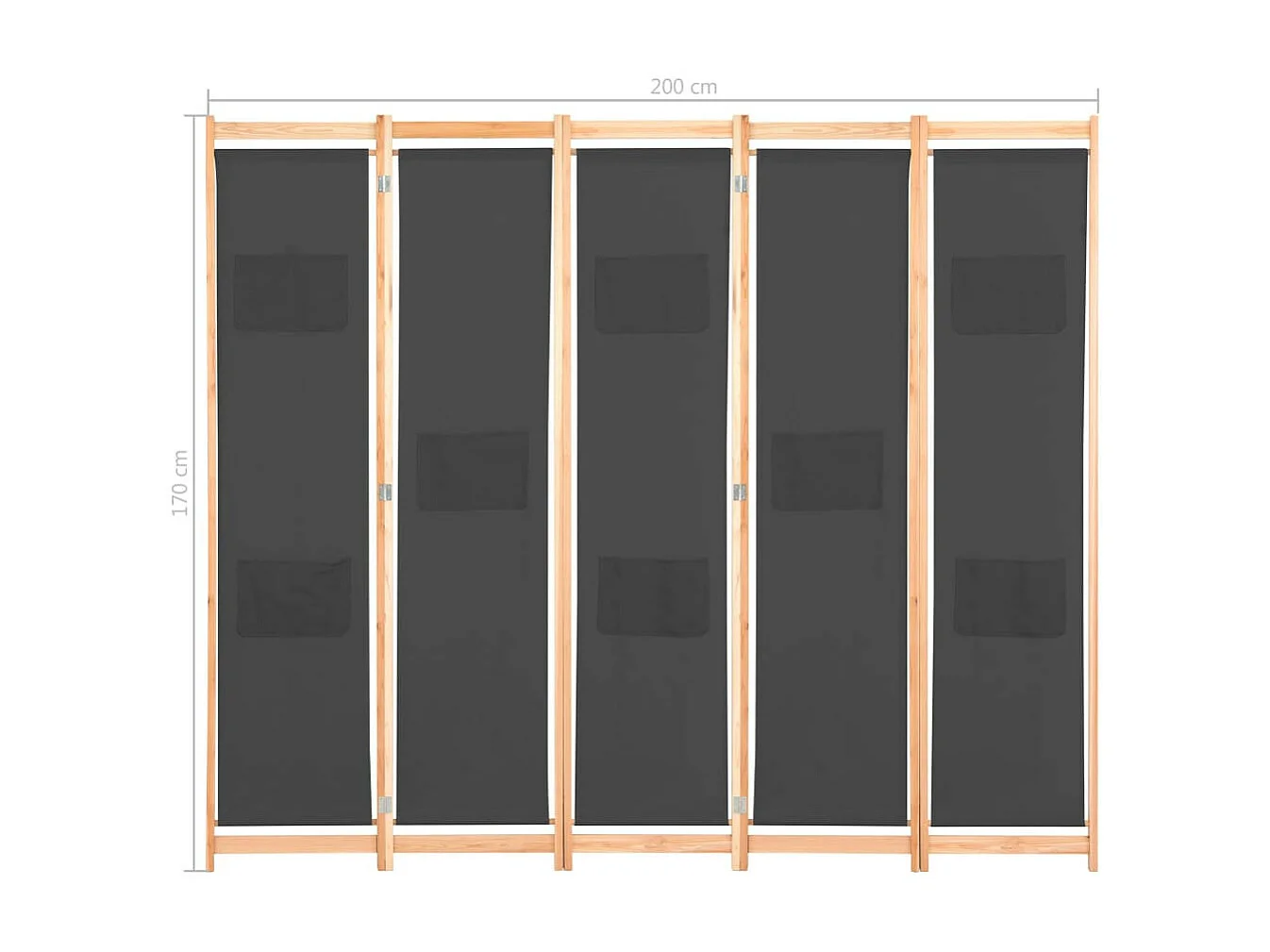Cloison de séparation 5 panneaux Gris 200 x 170x4 Tissu