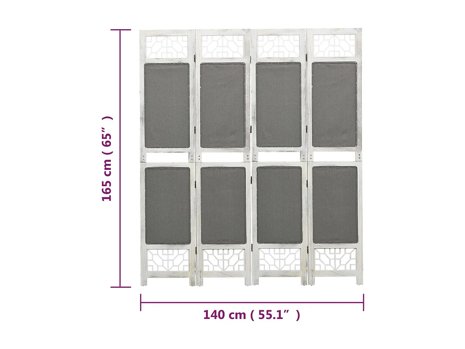 338555 4-Panel Room Divider Grey 140x165 Fabric
