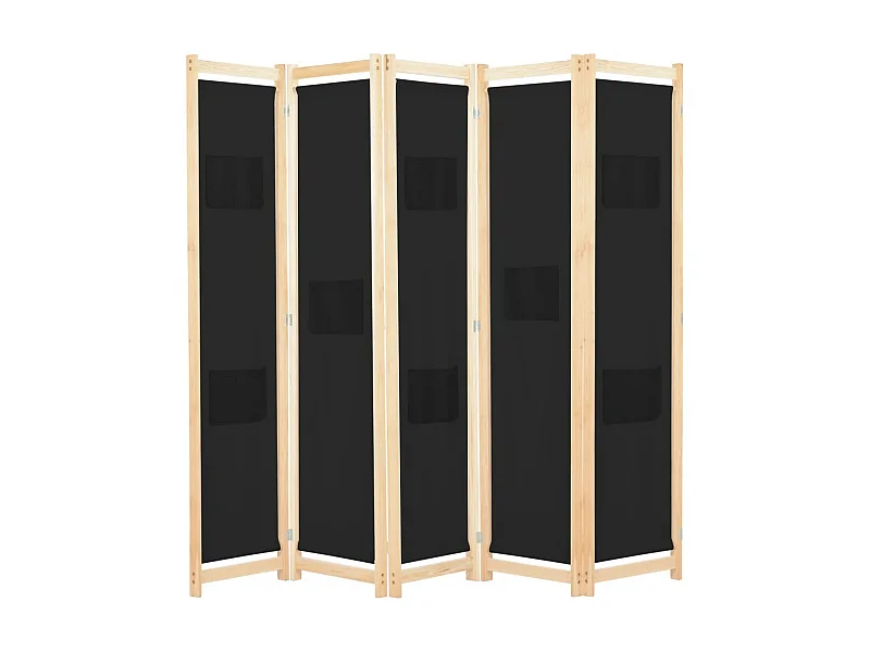 Cloison de séparation 5 panneaux Noir 200 x 170x4 Tissu