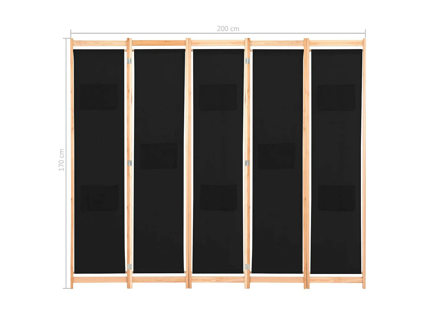 Cloison de séparation 5 panneaux Noir 200 x 170x4 Tissu