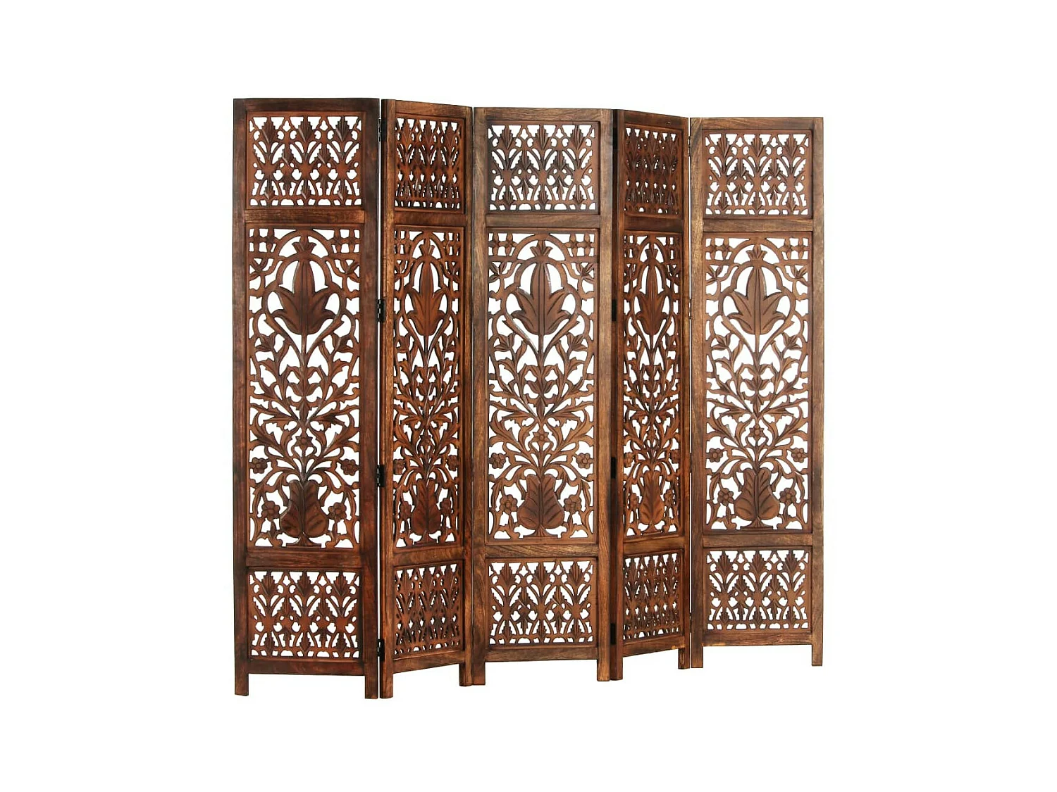 Cloison de séparation 5 panneaux Marron 200x165 Bois manguier