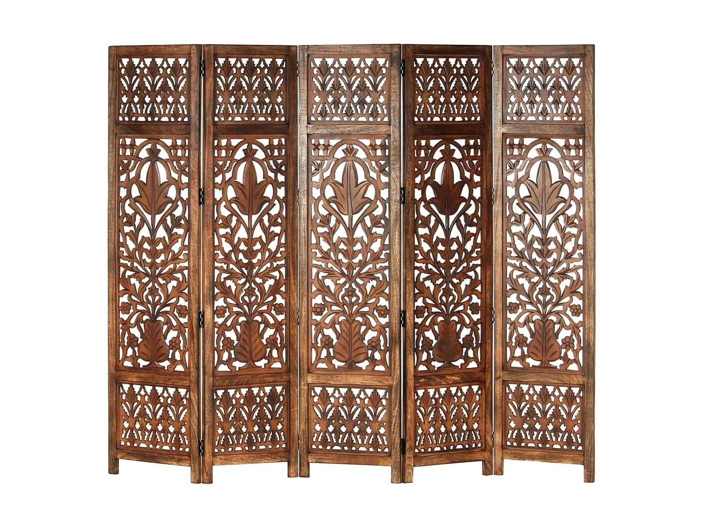 Cloison de séparation 5 panneaux Marron 200x165 Bois manguier