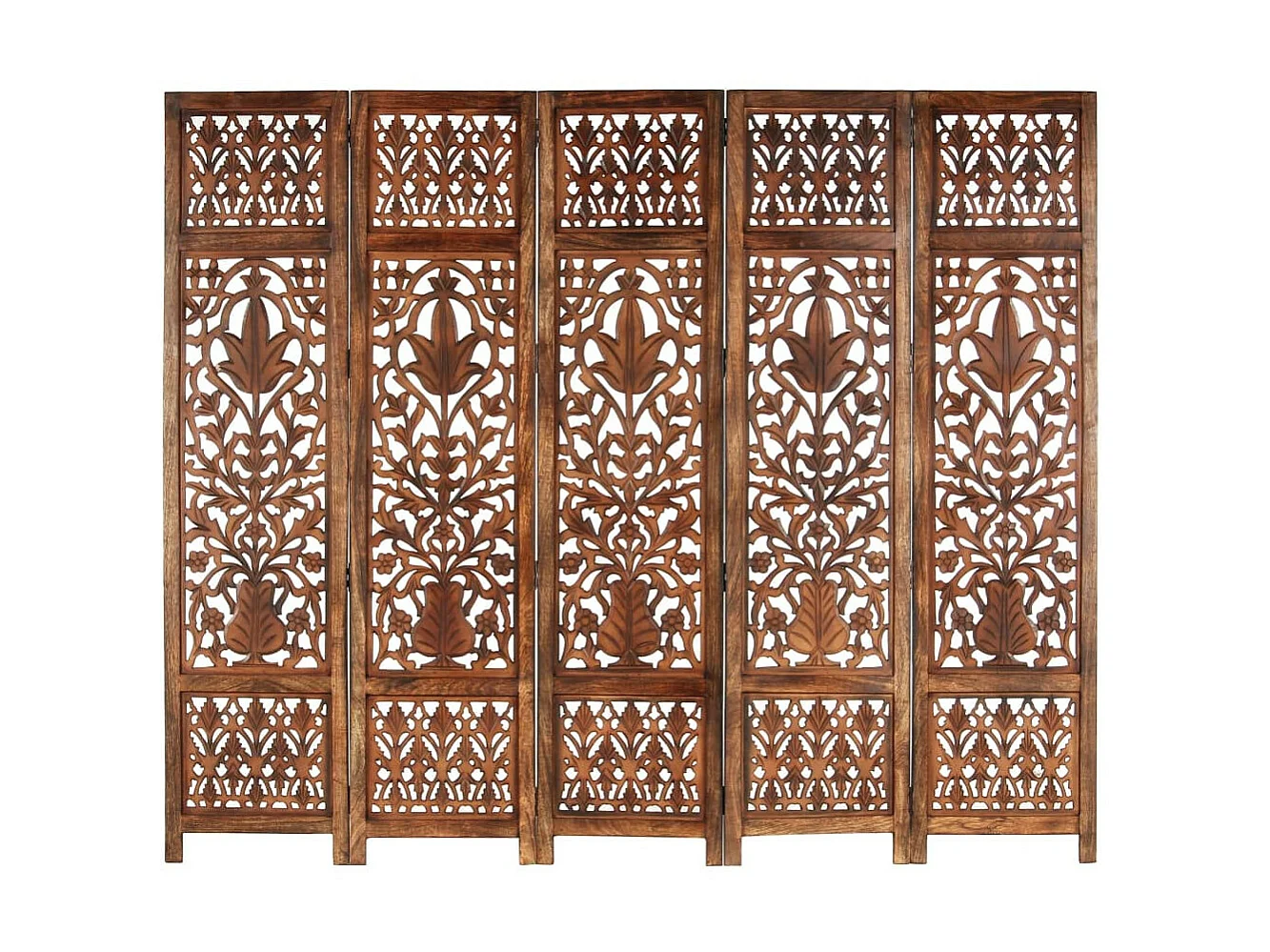 Cloison de séparation 5 panneaux Marron 200x165 Bois manguier