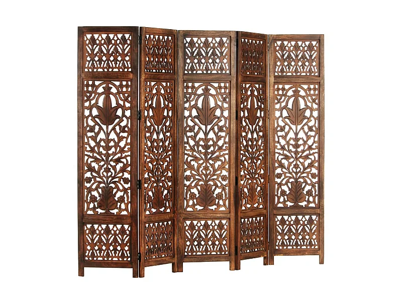 Cloison de séparation 5 panneaux Marron 200x165 Bois manguier