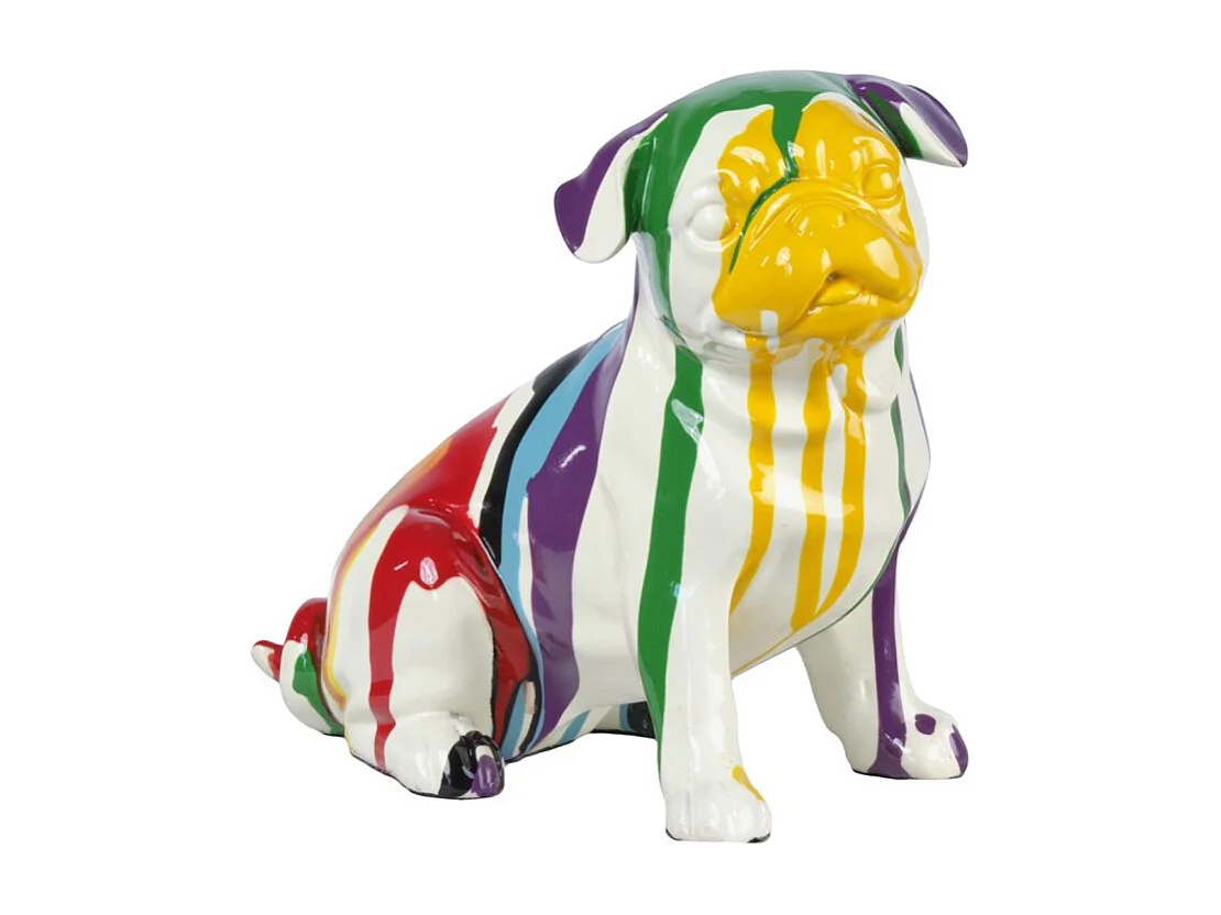 Statue chien carlin assis avec coulure multicolore H18 cm - CARL DRIPS