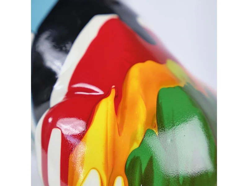 Statue chien carlin assis avec coulure multicolore H18 cm - CARL DRIPS