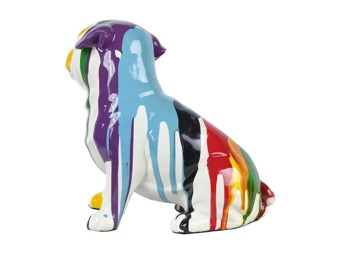 Statue chien carlin assis avec coulure multicolore H18 cm - CARL DRIPS