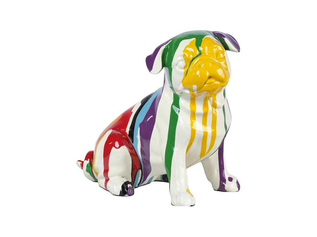 Statue chien carlin assis avec coulure multicolore H18 cm - CARL DRIPS