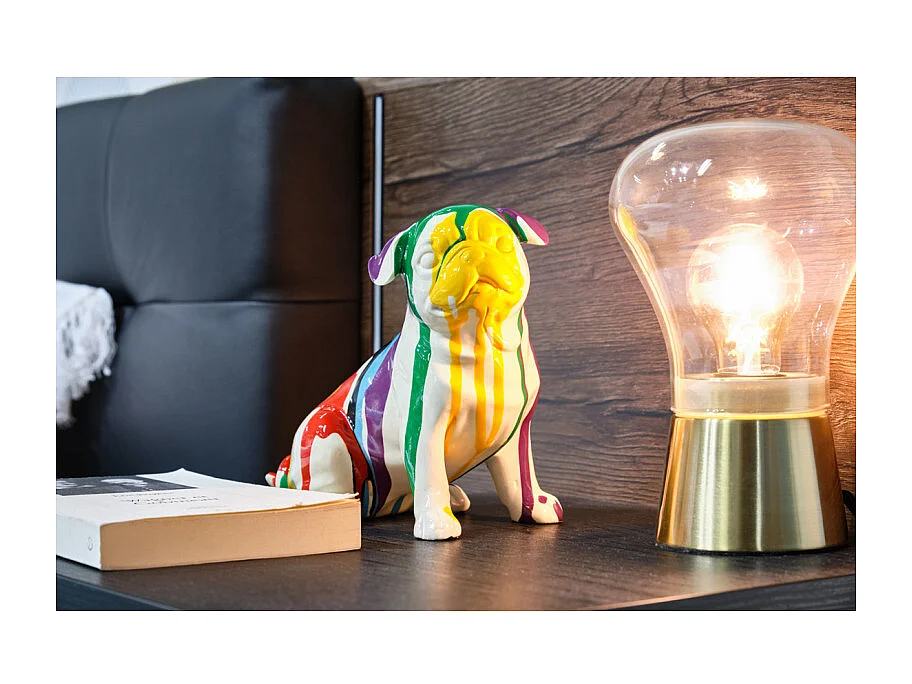 Statue chien carlin assis avec coulure multicolore H18 cm - CARL DRIPS