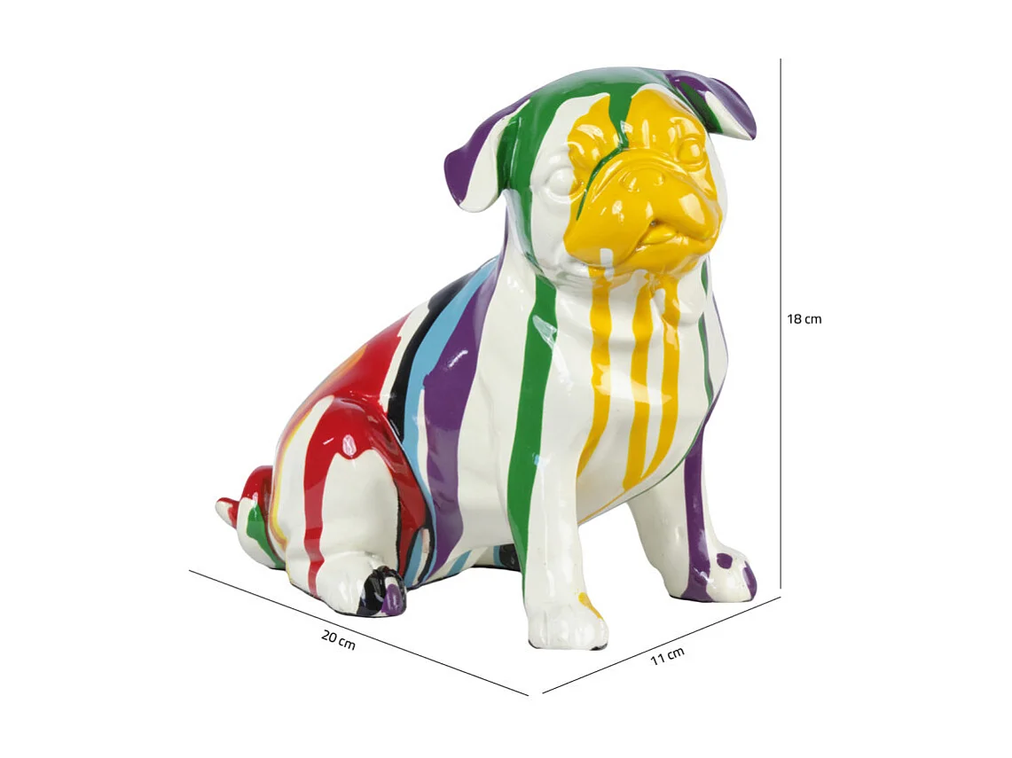 Statue chien carlin assis avec coulure multicolore H18 cm - CARL DRIPS