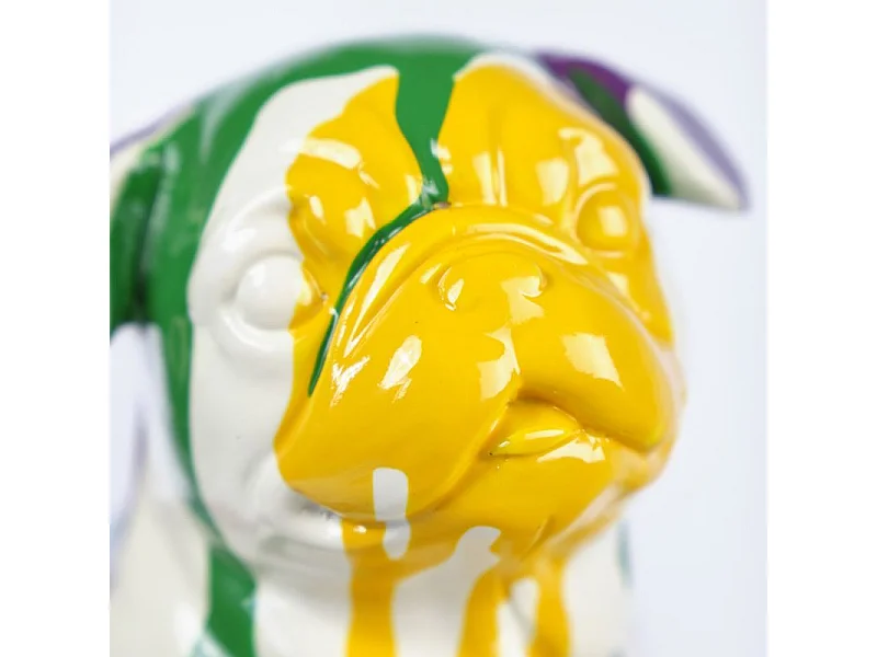 Statue chien carlin assis avec coulure multicolore H18 cm - CARL DRIPS