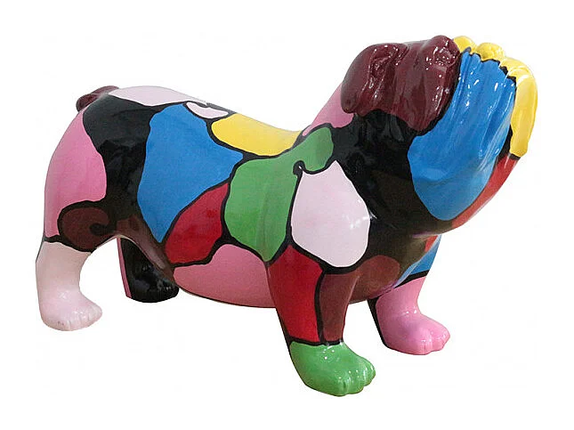 Sculpture chien bulldog taches multicolores résine - SPIKE BULLDOG