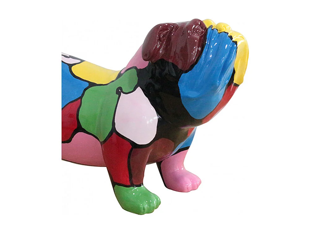 Sculpture chien bulldog taches multicolores résine - SPIKE BULLDOG
