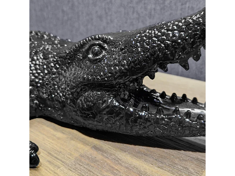 Statue crocodile avec gueule ouverte gris anthracite L69 cm - CROCO